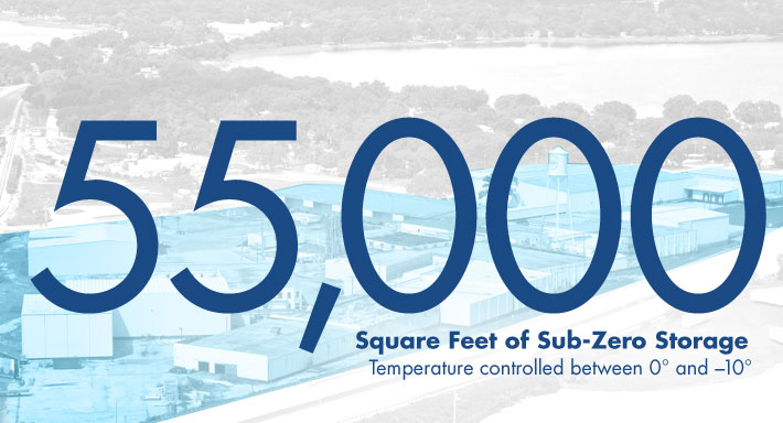 155,000 square feet of sub-zero storage Temperature controlled between 0 and -10 degrees